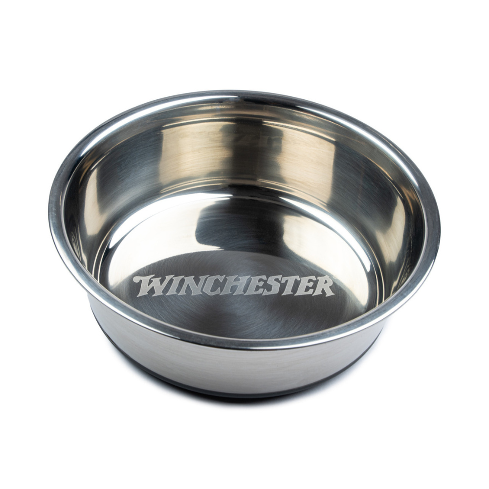 Stainless steel bowl with 'Winchester' branding on a white background