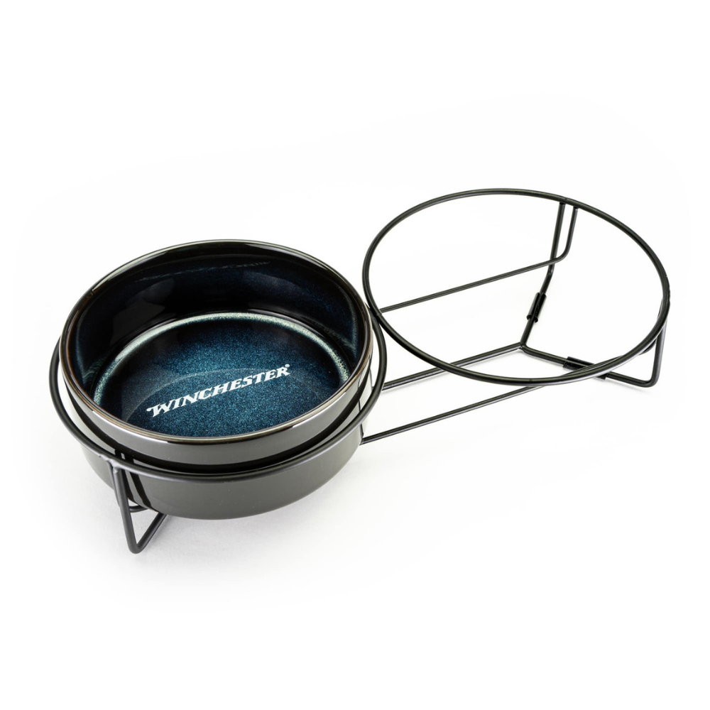 Black metal container with wire lid on a white background, featuring the Winchester logo.