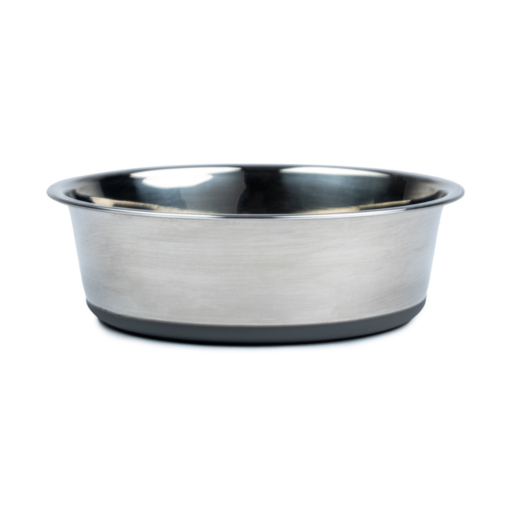 Stainless steel bowl on a white background