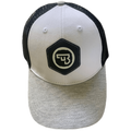CZ white branded snapback cap front view with embroidered logo