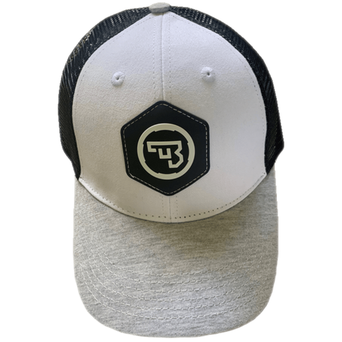 CZ white branded snapback cap front view with embroidered logo