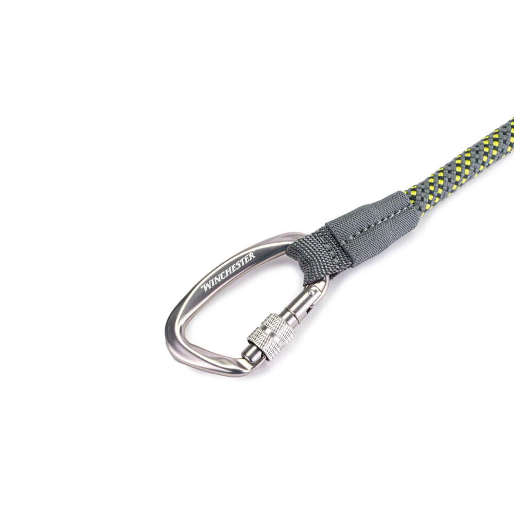 Carabiner with a rope on a white background