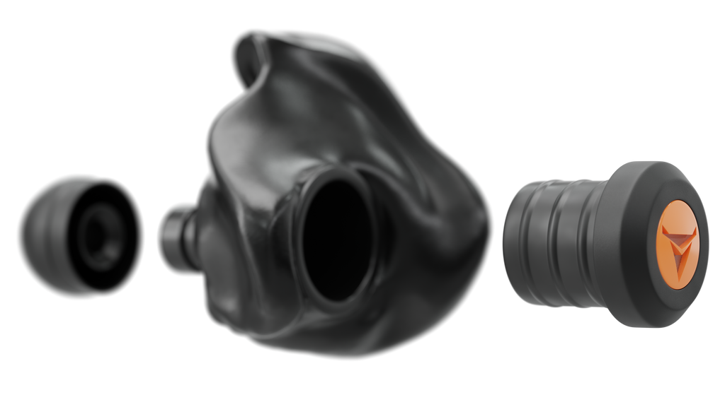 Decibullz percussive earplugs fitted in ear