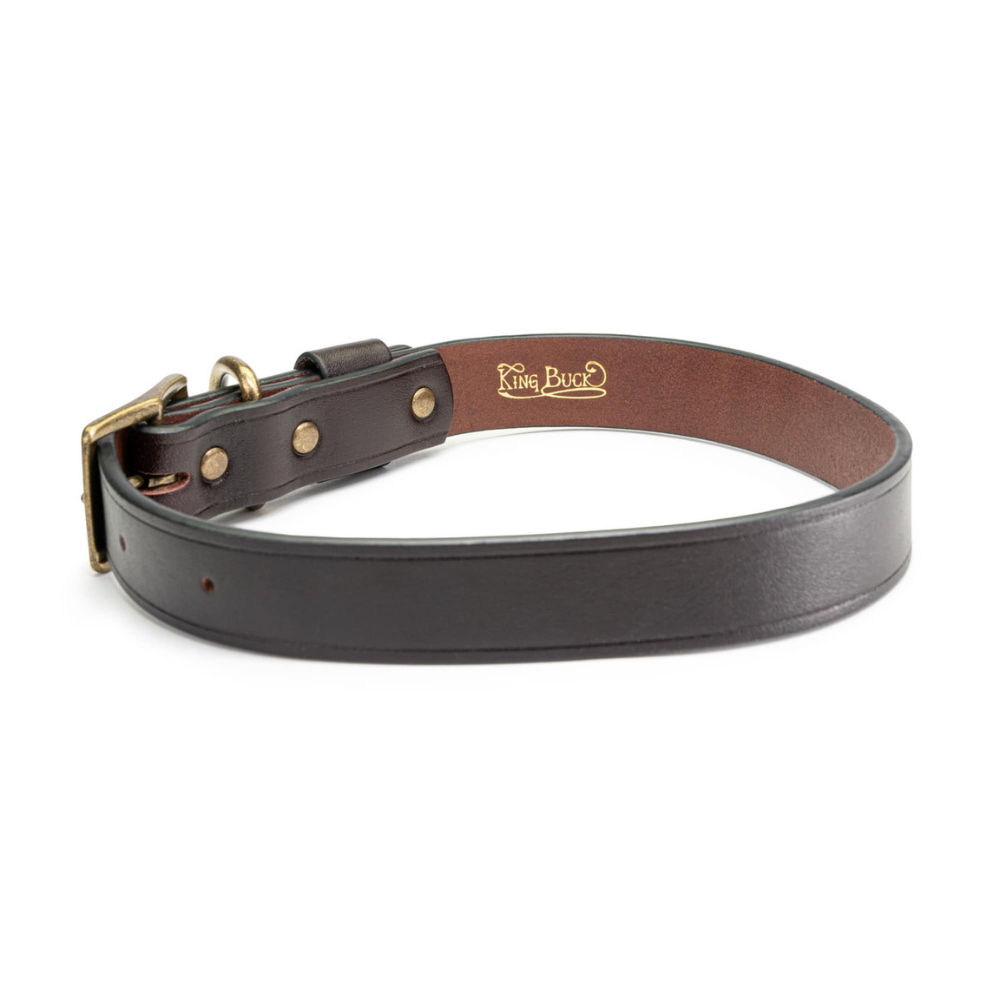 King Buck premium leather D-ring dog collar brown front view