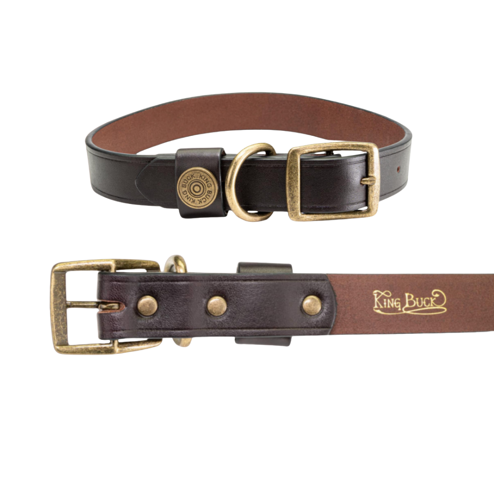 King Buck Premium Leather D Ring Dog Collar
