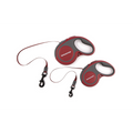 Two red and gray Winchester retractable dog leashes on a white background