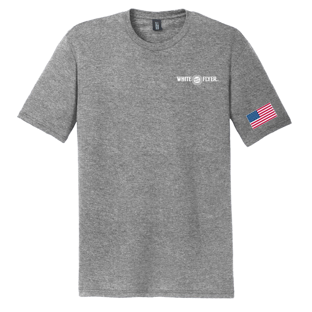 White Flyer grey branded shooting t-shirt front view