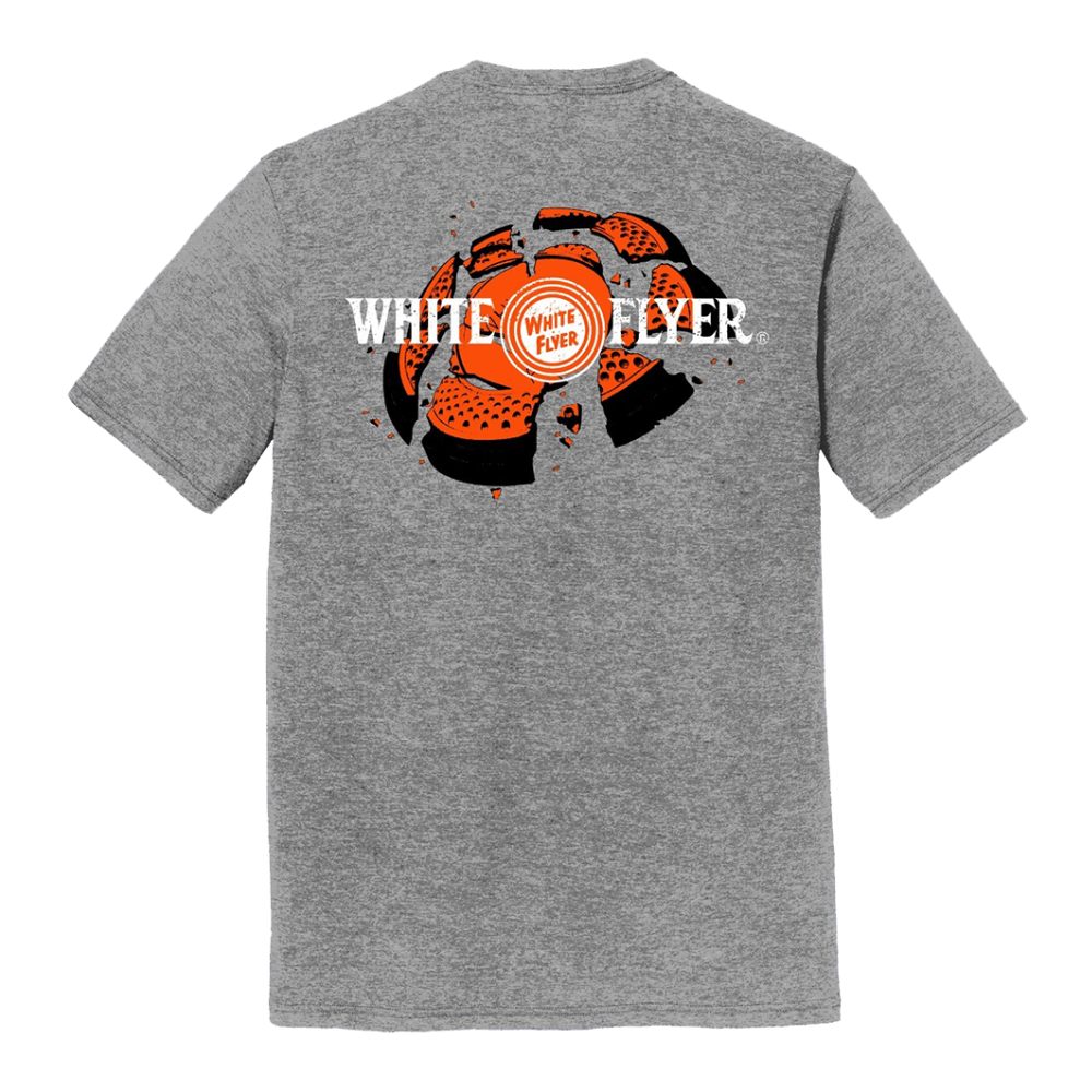 White Flyer grey branded t-shirt back view
