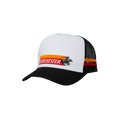 Winchester Vintage Edition Country Trucker Cap in white and black with red and orange stripe and galloping horse and rider logo
