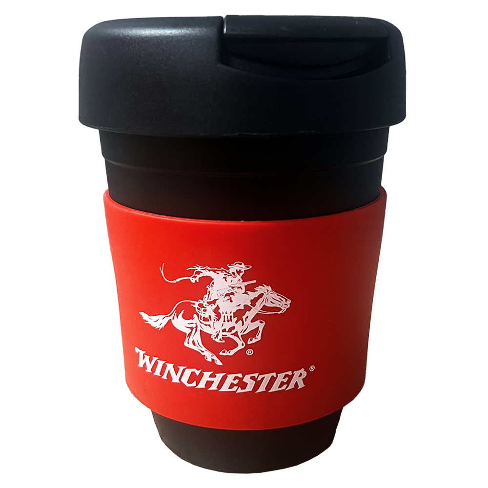 Winchester branded travel coffee cup front view with logo