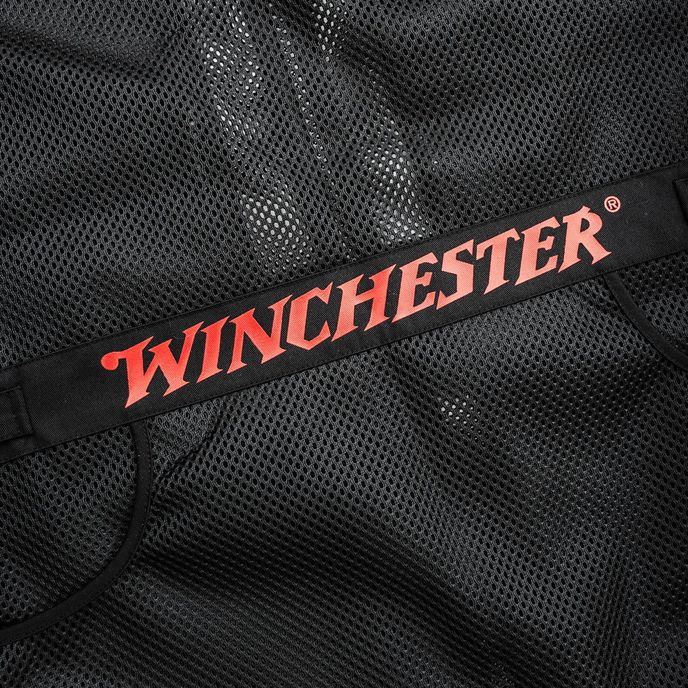 Winchester shooting vest back view showing shell pouch